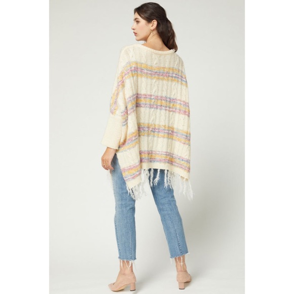 Anthropologie Entro Striped Cable Knit Poncho Sweater - Picture 3 of 8